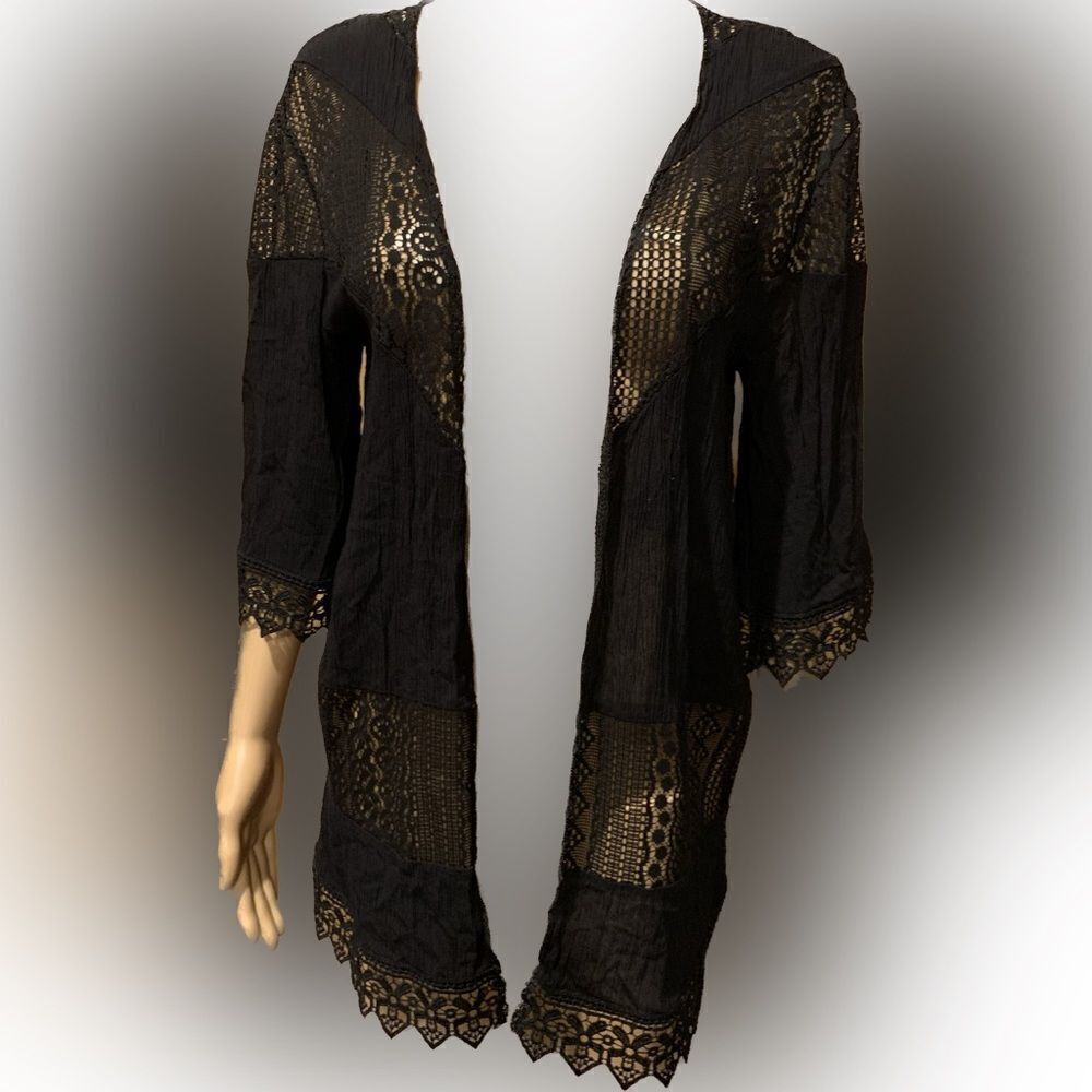 Boho Moral Fiber Open black All lace cardigan Size Small